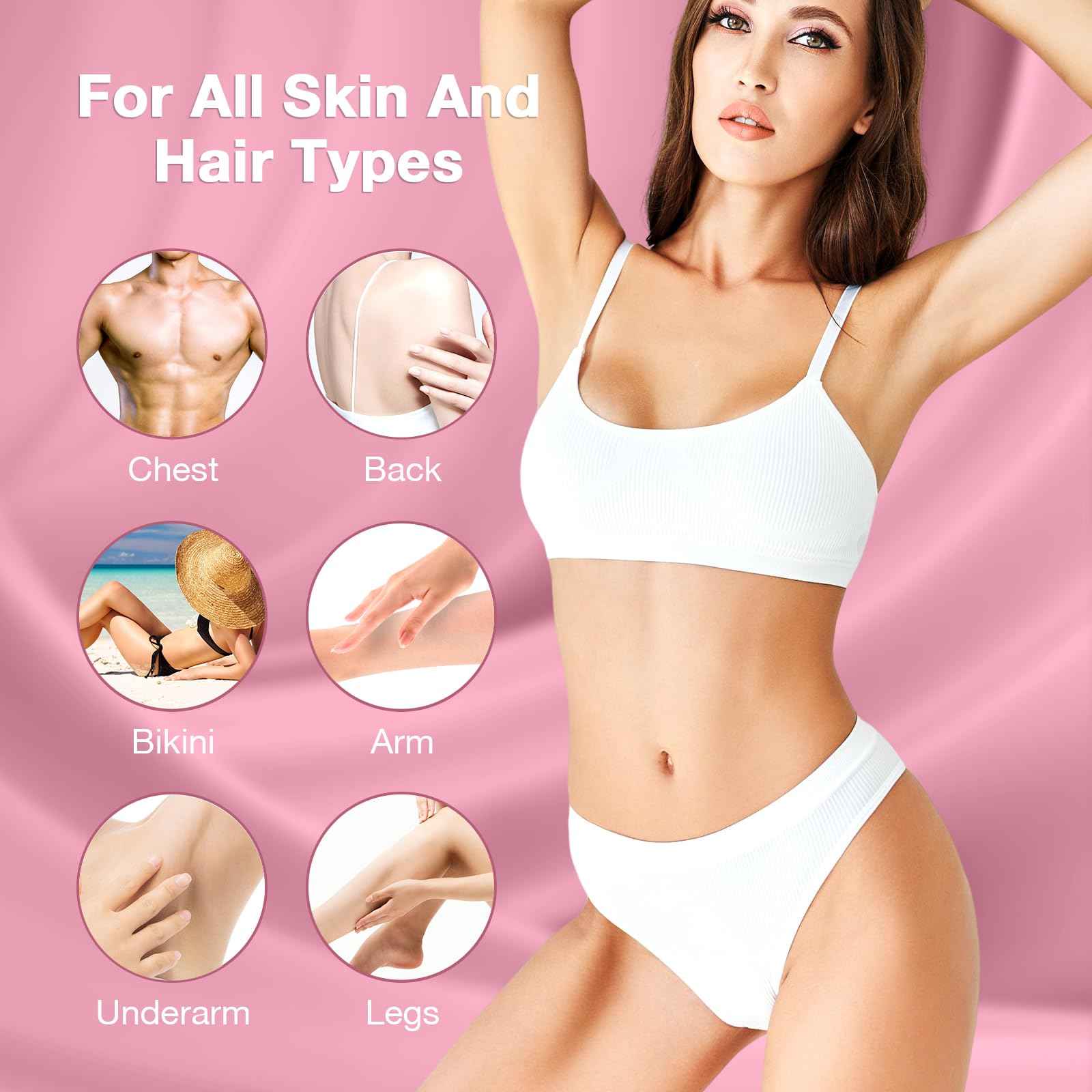 Vuteehy Roll on Wax Kit, Roll on Waxing Kit for Women, Waxing Kit at Home, Wax Roller Kit for All Skin Types Body Hair Removal, Sensitive Skin, Unisex, with 2 Soft Cartridges & 50 Pcs Strips