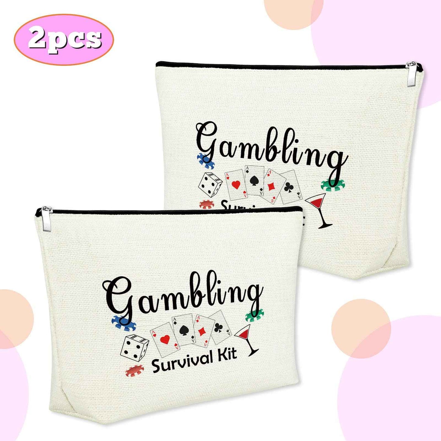 Mxrymvu 2PCS Casino Lovers Gift Makeup Bag Gambler Gift for Women Lucky Casino Gambling Cosmetic Bag Christmas Birthday Retirement Present for Gambler Friends Mom Zipper Toiletry Pouch