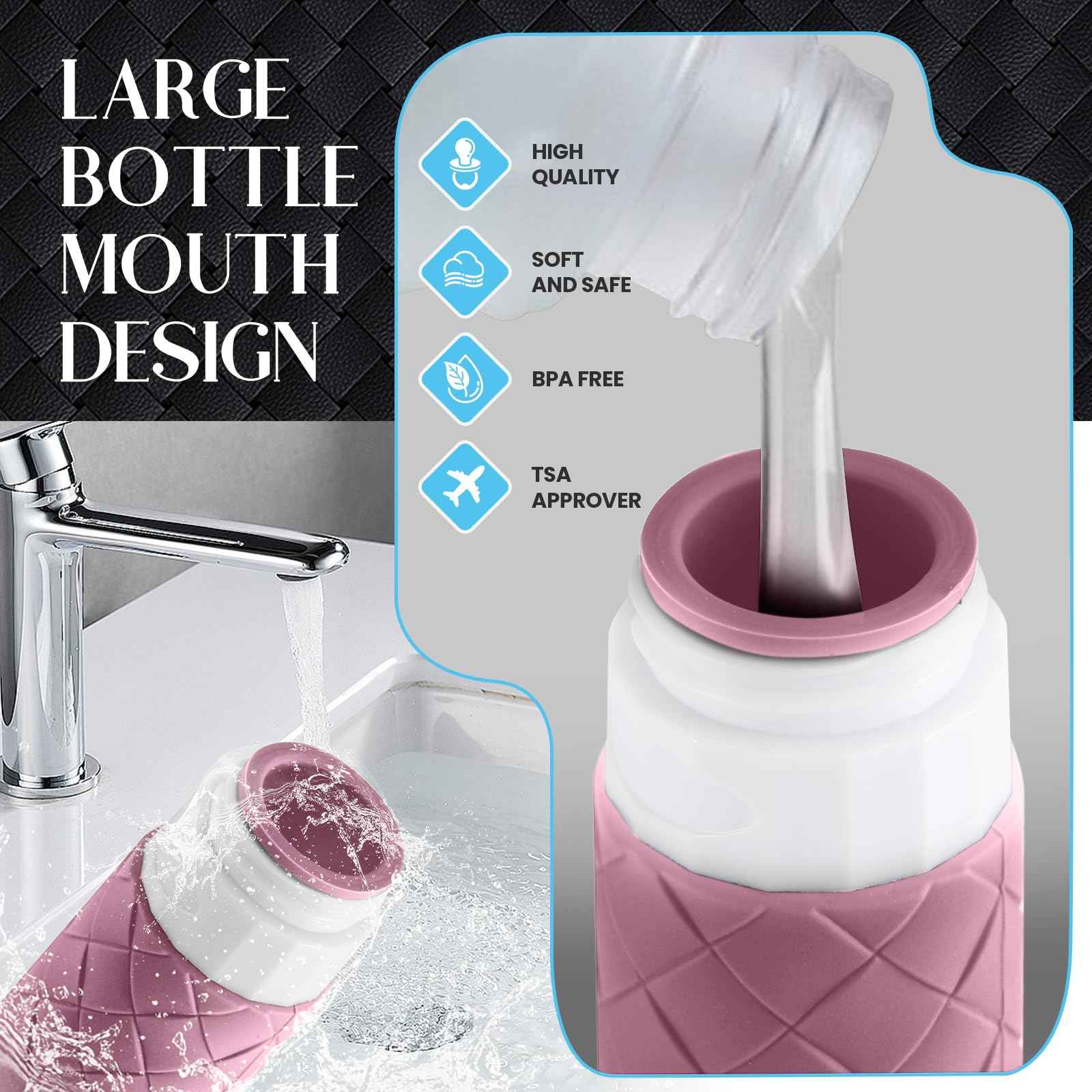 Silevoler Travel Bottles for Toiletries, TSA Approved Silicone Travel Size Containers for Toiletries, BPA Free Leak Proof Refillable Essentials Accessories, Shampoo and Conditioner Bottles (Purple)