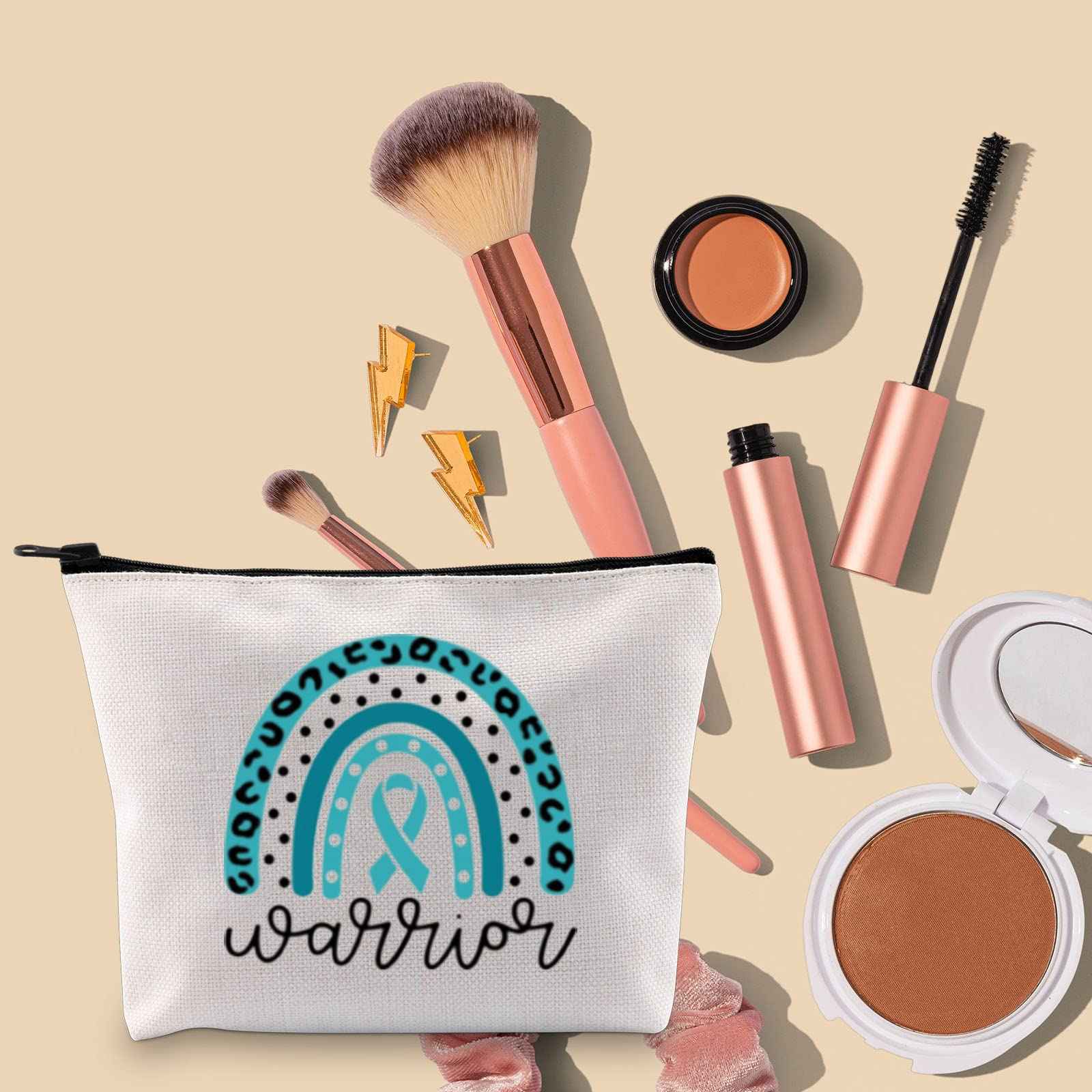 BLUPARK Ovarian Cancer Awareness Makeup Bag - Travel Cosmetic Case - Teal - 10x7.5x2 inches