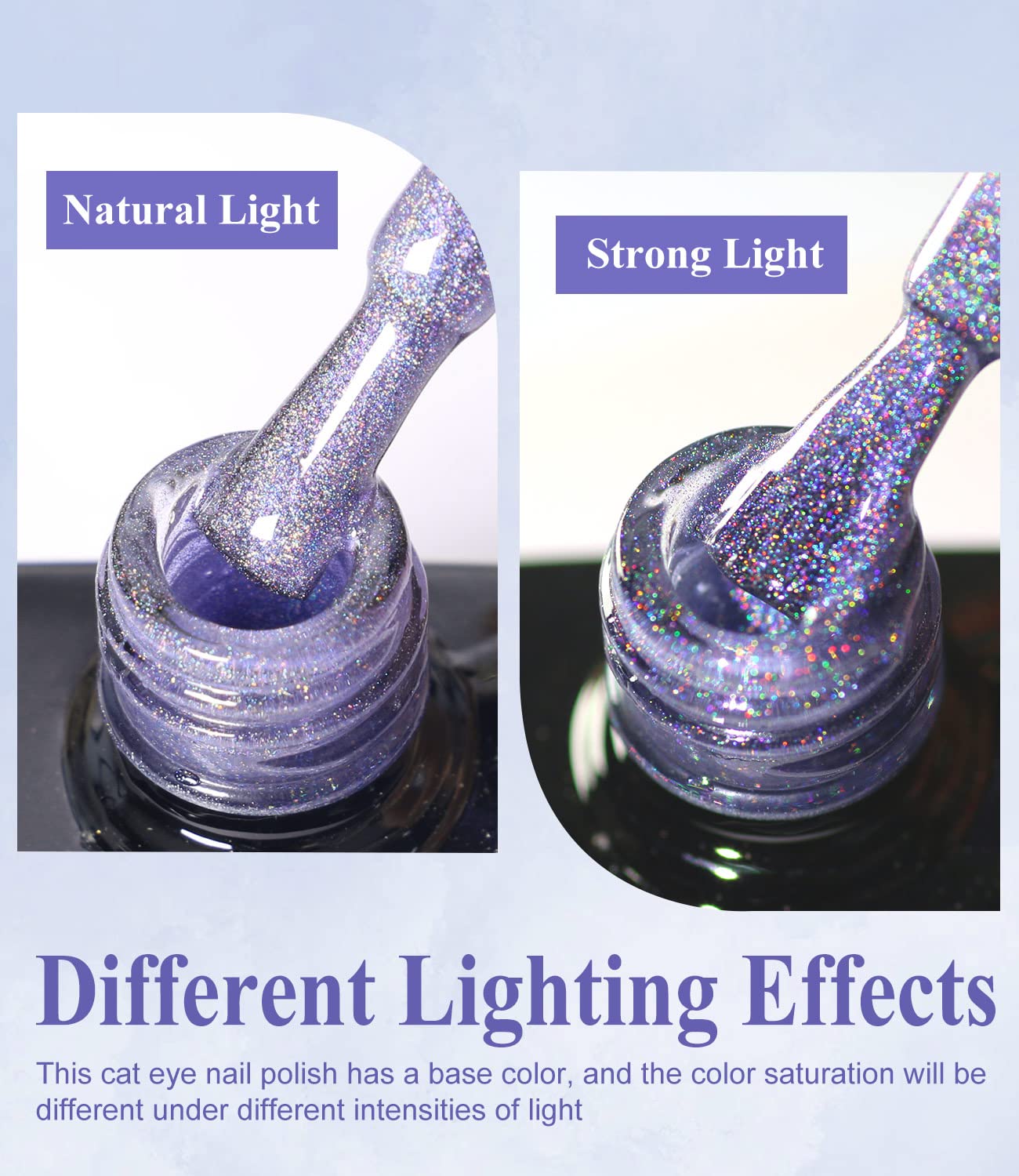 Gel Nail Polish 15ml/0.5fl oz Holographic Purple 9D Cat Eye Shiny Glitter Soak Off Nail Polish with Magnetic Stick for Nail Salon