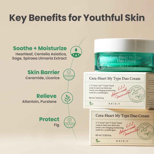 AXIS-Y Cera-Heart My Type Duo Cream with Heartleaf & Ceramide - Redness Relief & Moisture Skin Barrier Repair - Vegan Korean Skin Care Moisturizer Face Cream - 2.02 fl. oz.