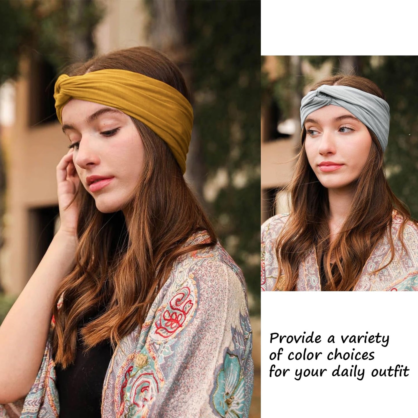 GiLi 7” Extra Wide Headbands for Women Non Slip Large Turban Stretchy Elastic Soft Hair Wraps Twisted Knotted Fashion Head Bands Hair Accessories (with 6 Pcs Hair Ties)