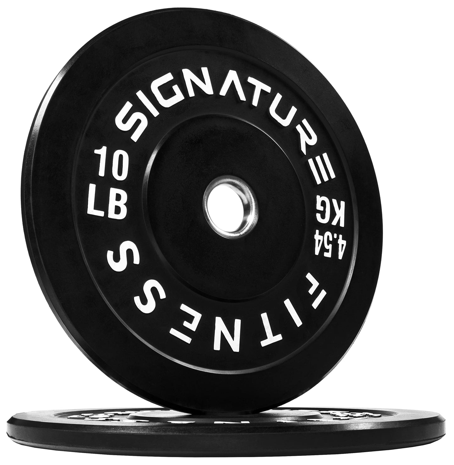 Signature Fitness 2" Olympic Bumper Plate Weight Plates with Steel Hub, 10LB, Pair, Black, Updated