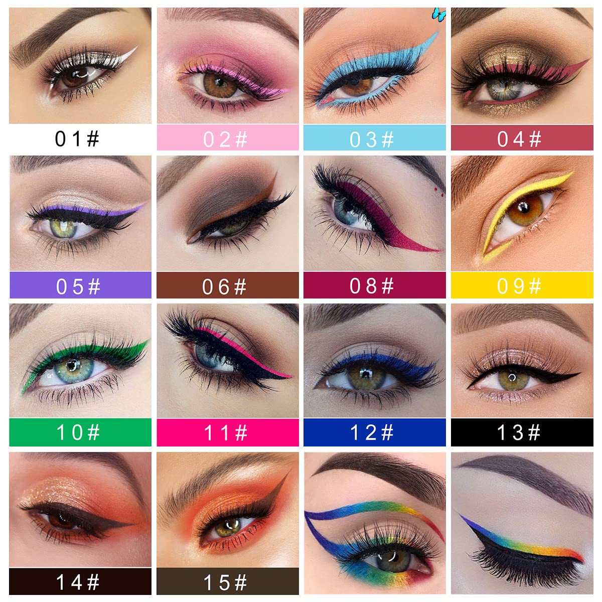 CHARMCODE 14 Colored Eyeliners - Liquid Color Eyeliner Highly Pigmented - White Eyeliner - Liquid Liner Coloful Set - Vivid Matte Eye Makeup