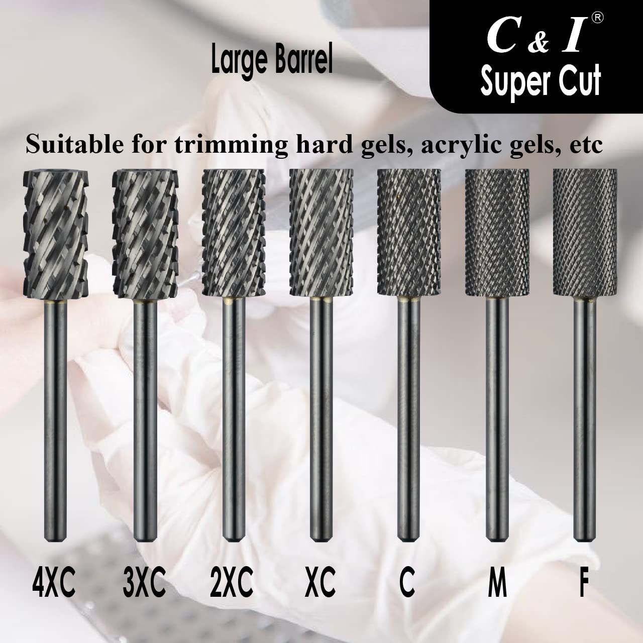 C & I Nail Drill Bit, Super Cut Edition – Upgrade File Teeth, Large Barrel, Professional E File for Electric Nail Drill Machine, Good to Remove Super-Hard Nail Gels (Middle -M)