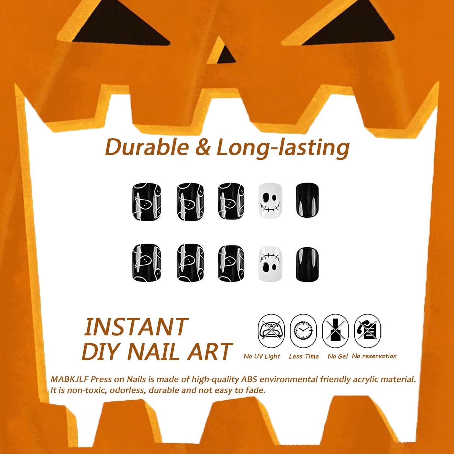 Halloween Press on Nails Short Square Fake Nails Full Cover Nightmare Before Christmas False Nails with Ghost Blood Designs Cute Acrylic Nails Glossy Glue on Nails Artificial Nails for Women Girls