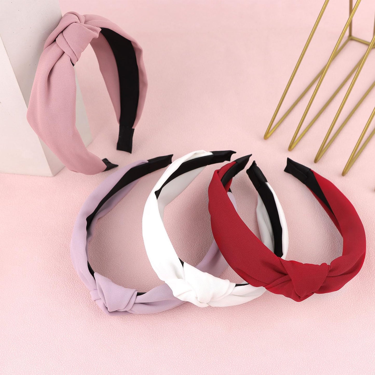 YISSION Hairband - 4Pcs Knotted Headbands for Women and Girls in 4 Colors, Non Slip Wide Head Band, Top Knot Headband for Women - Pink, Purple, Red, White