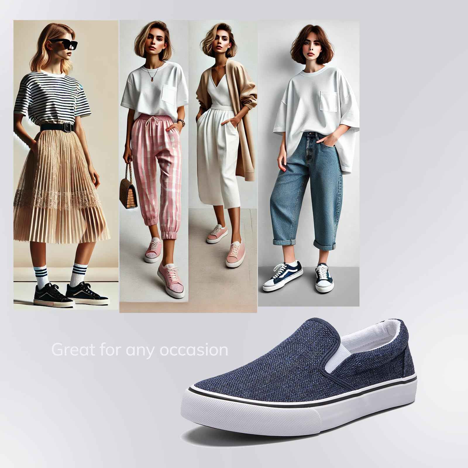 Low-Top Slip Ons Women's Fashion Sneakers Casual Canvas Sneakers for Women Comfortable Flats Breathable Padded Insole Slip on Sneakers Women Low Slip on Shoes (Denim, Numeric_8)