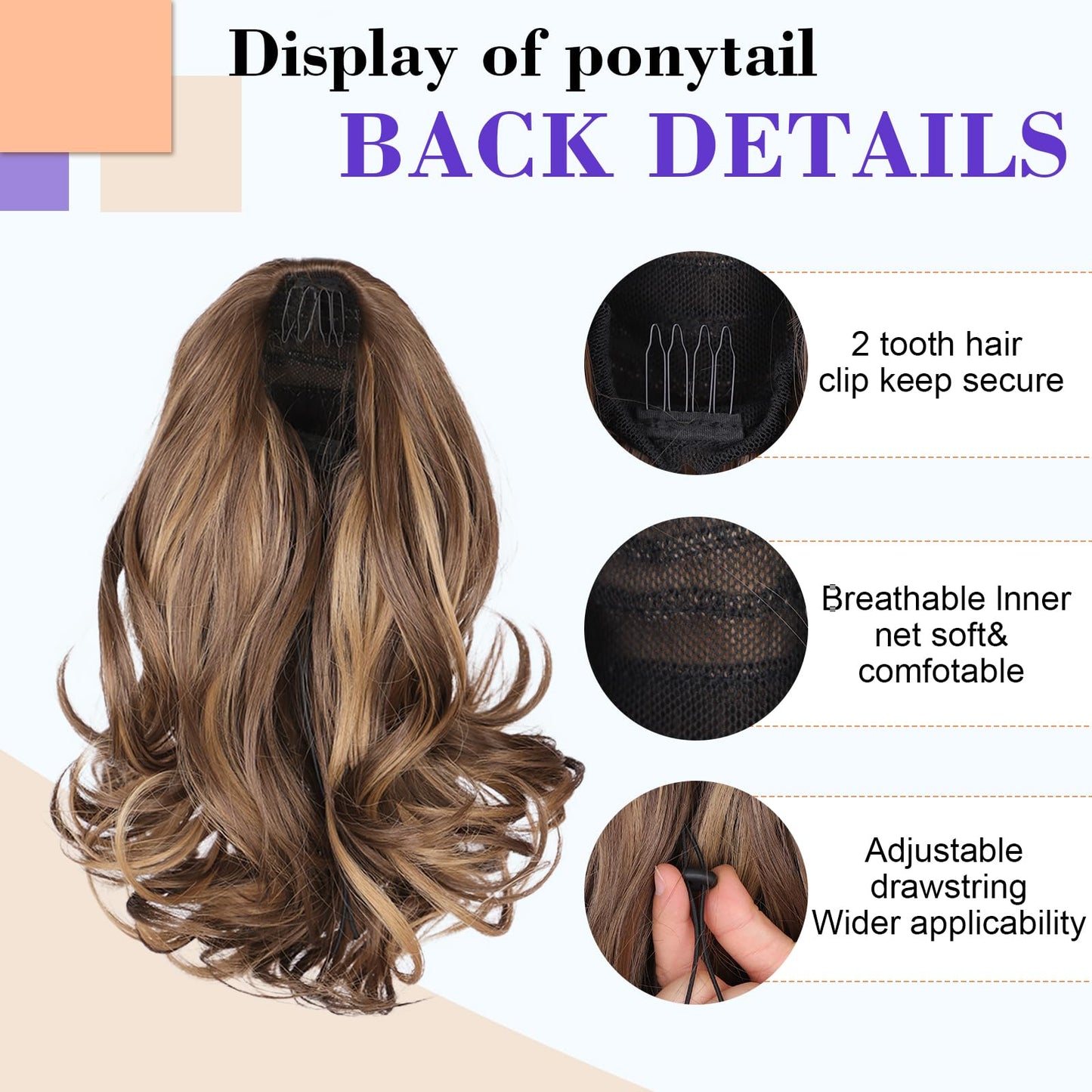 AISI BEAUTY Mix Brown Ponytail Extension Short Curly Wavy Drawstring Ponytail for Women Synthetic Pony Tail Hair Extensions(11 Inches)