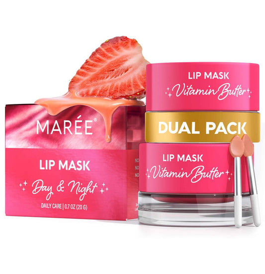 MAREE Lip Mask Overnight 2 Pack - Lip Moisturizer For Very Dry Lips - Hydrating Lip Butter Balm with Hyaluronic Acid & Collagen - Overnight Lip Treatment - Lip Sleeping Mask Repair