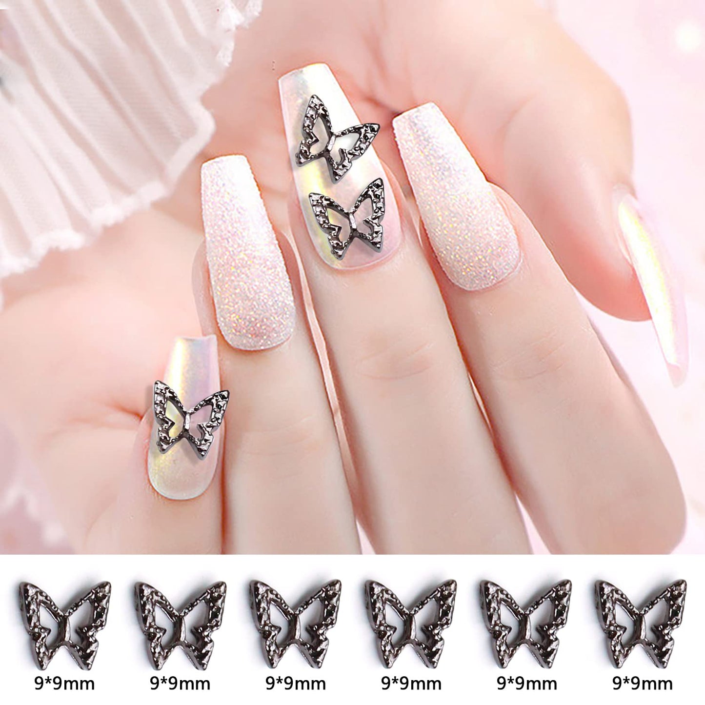 DANNEASY 100pcs Butterfly Nail Charms 3D Black Butterfly Charms for Nails Butterflies Nail Art Charms Alloy Nail Studs Nail Jewelry Accessories for Crafts Nail Art Decorations