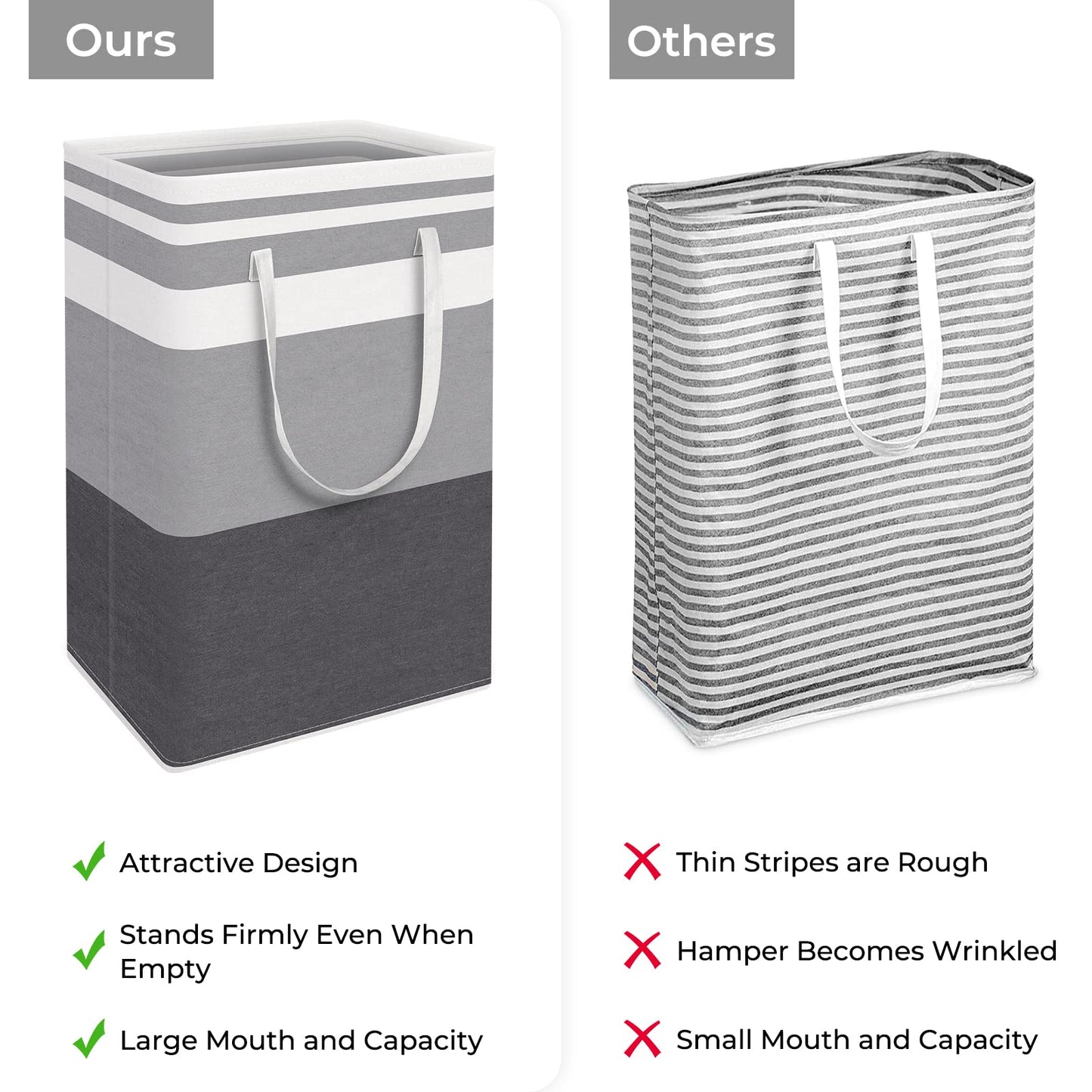 HomeHacks 3-Pack Large Laundry Basket, Waterproof, Freestanding Laundry Hamper, Collapsible Tall Clothes Hamper with Extended Handles for Clothes Toys in The Dorm and Family-(Gradient Grey, 88L)