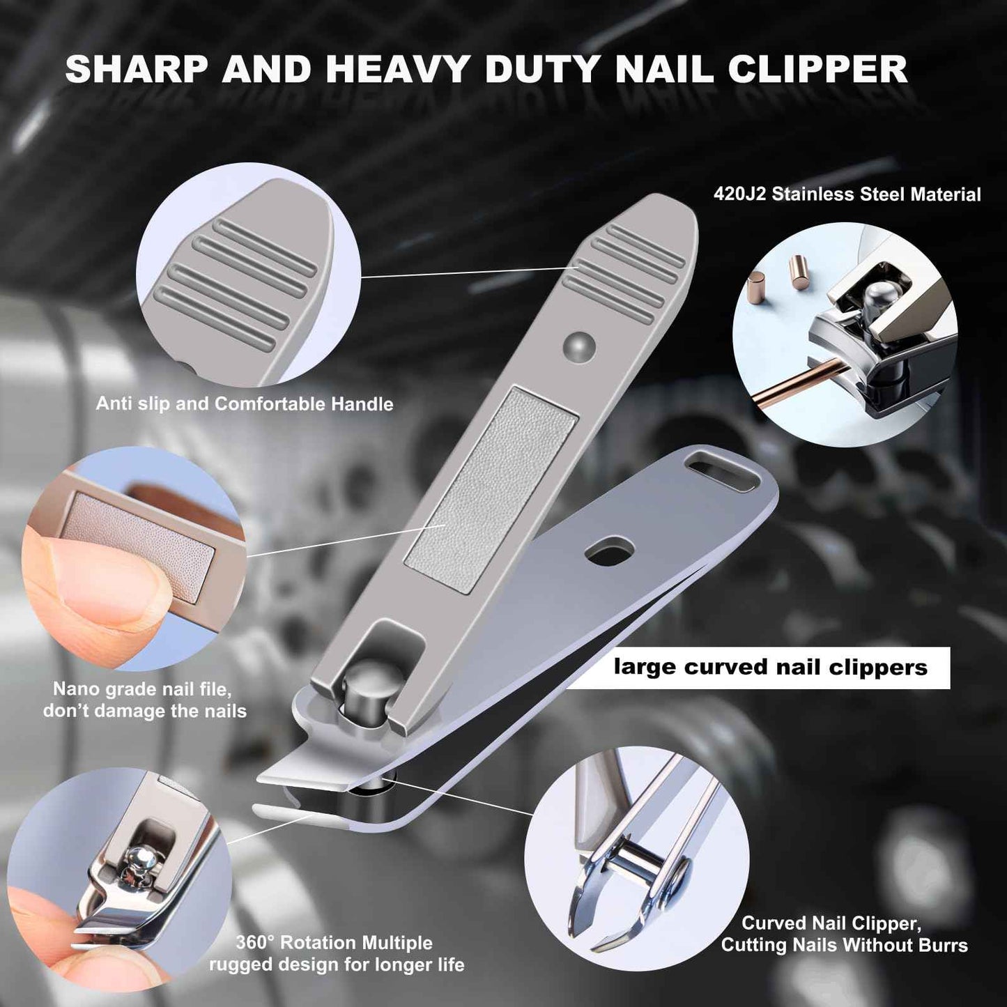 Nail Clipper Set with Disinfection Rechargeable Storage Box 6Pcs Manicure Pedicure Kit Stainless Steel Nail Grooming Tools Fingernail and Toenail Clipper Cutters Perfect Gifts for All Genders