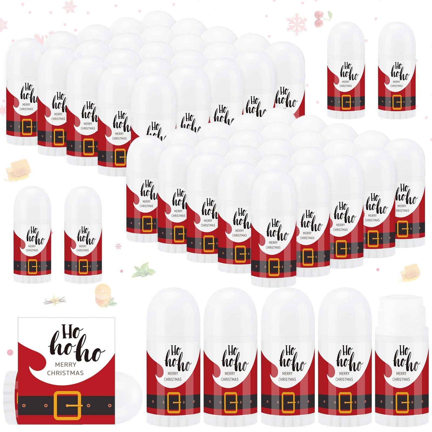 Swiffen 50 Pcs Christmas Mini Lip Balm Pack Thank You Gifts Moisturizer Assorted Flavors Beeswax Natural Ingredients Dry Chapped Lip Care Products for Coworkers Women Friend Men(Santa Claus)