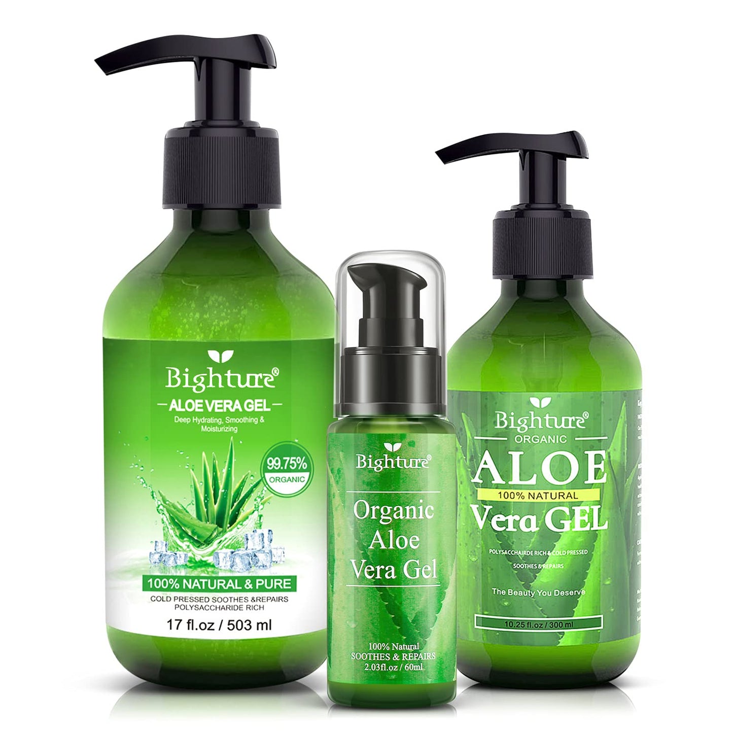 BIGHTURE Organic Aloe Vera Gel, Aloe Vera Gel Extracted from Freshly Cut Pure Aloe Leaves, Skin Care for Deeply & Rapidly Soothing, Firming, After Shave, Sunburn Relieve, etc (Travel Pack)