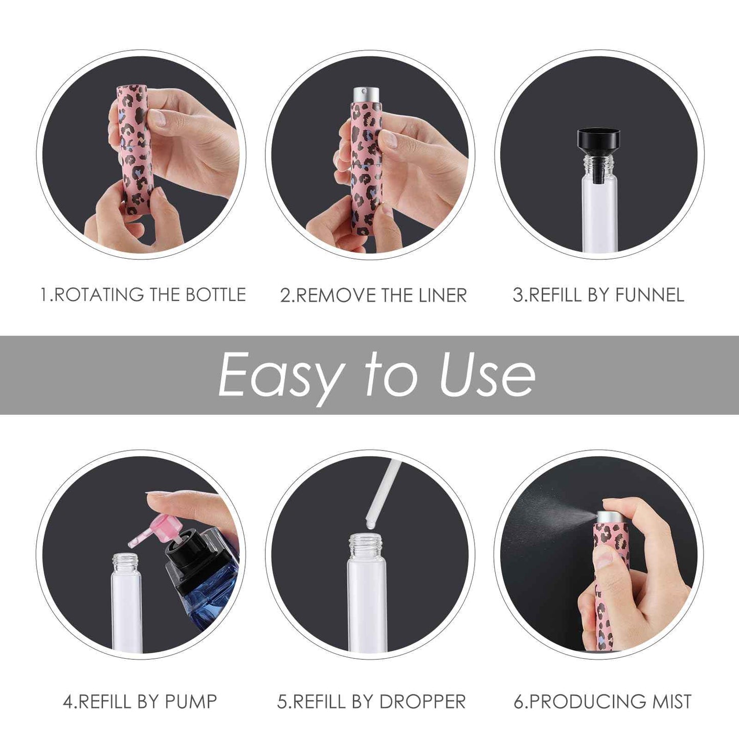 IRON BILL 8ML Travel Perfume Bottle Refillable (Leopard Print) Mini Portable Atomizer Spray Bottle for Cologne and Perfume(5pcs)