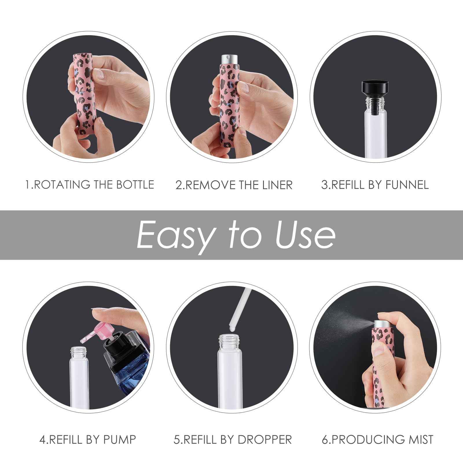 IRON BILL 8ML Travel Perfume Bottle Refillable (Leopard Print) Mini Portable Atomizer Spray Bottle for Cologne and Perfume(5pcs)