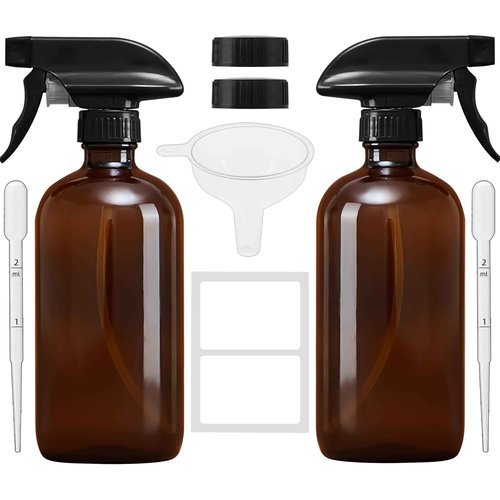 Bastelica Amber Glass Spray Bottles 16 oz - Refillable Empty Spray Bottles for Cleaning, Essential Oils, Plants, Hair Mister - 2 Pack