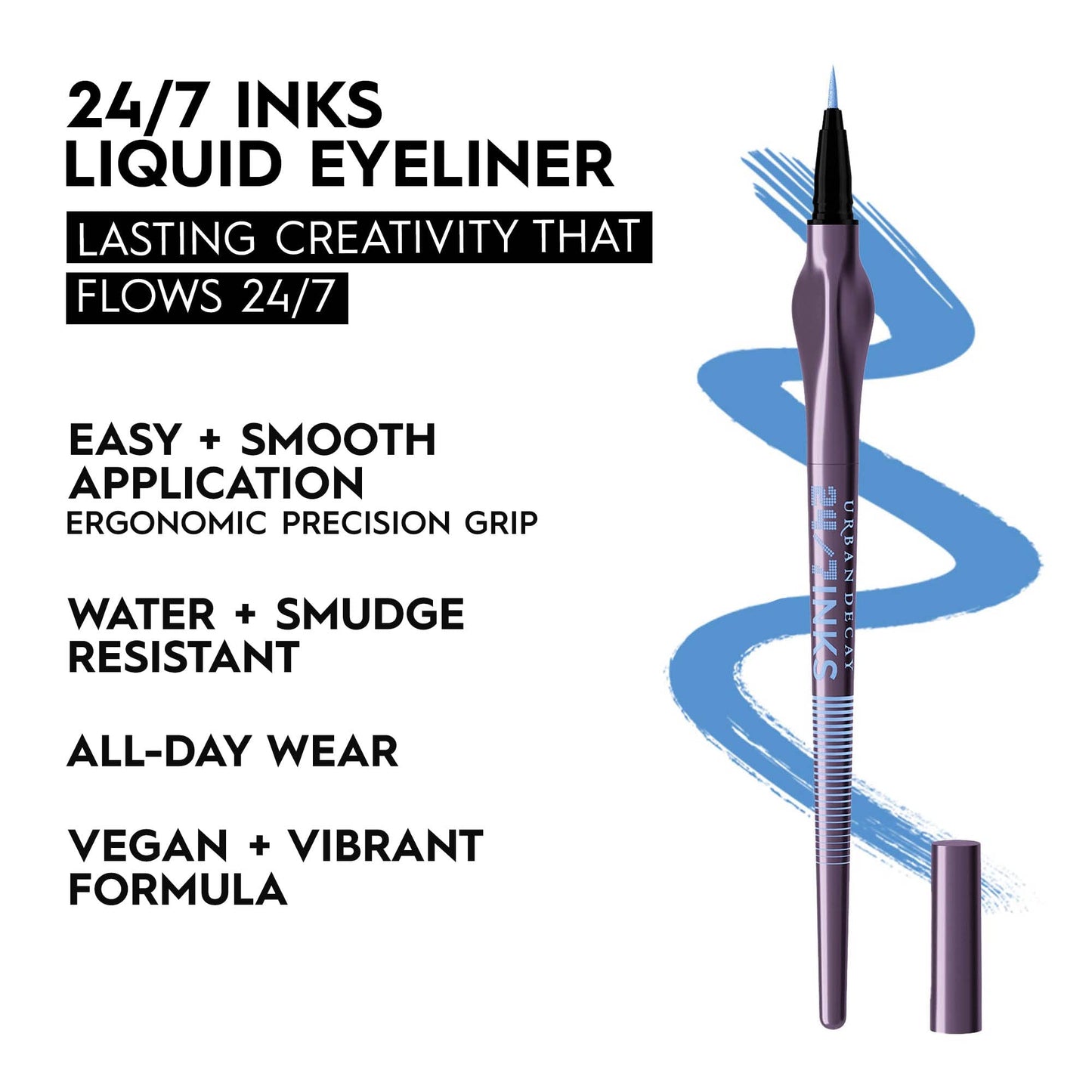 URBAN DECAY 24/7 Inks Liquid Eyeliner Pen (Binge - Matte Sky Blue, Brush Tip Eye Liner), Water-Resistant, Smudge-Resistant, Vibrant Colored Liner, Ergonomic Precision Grip, Vegan - 0.01 fl oz