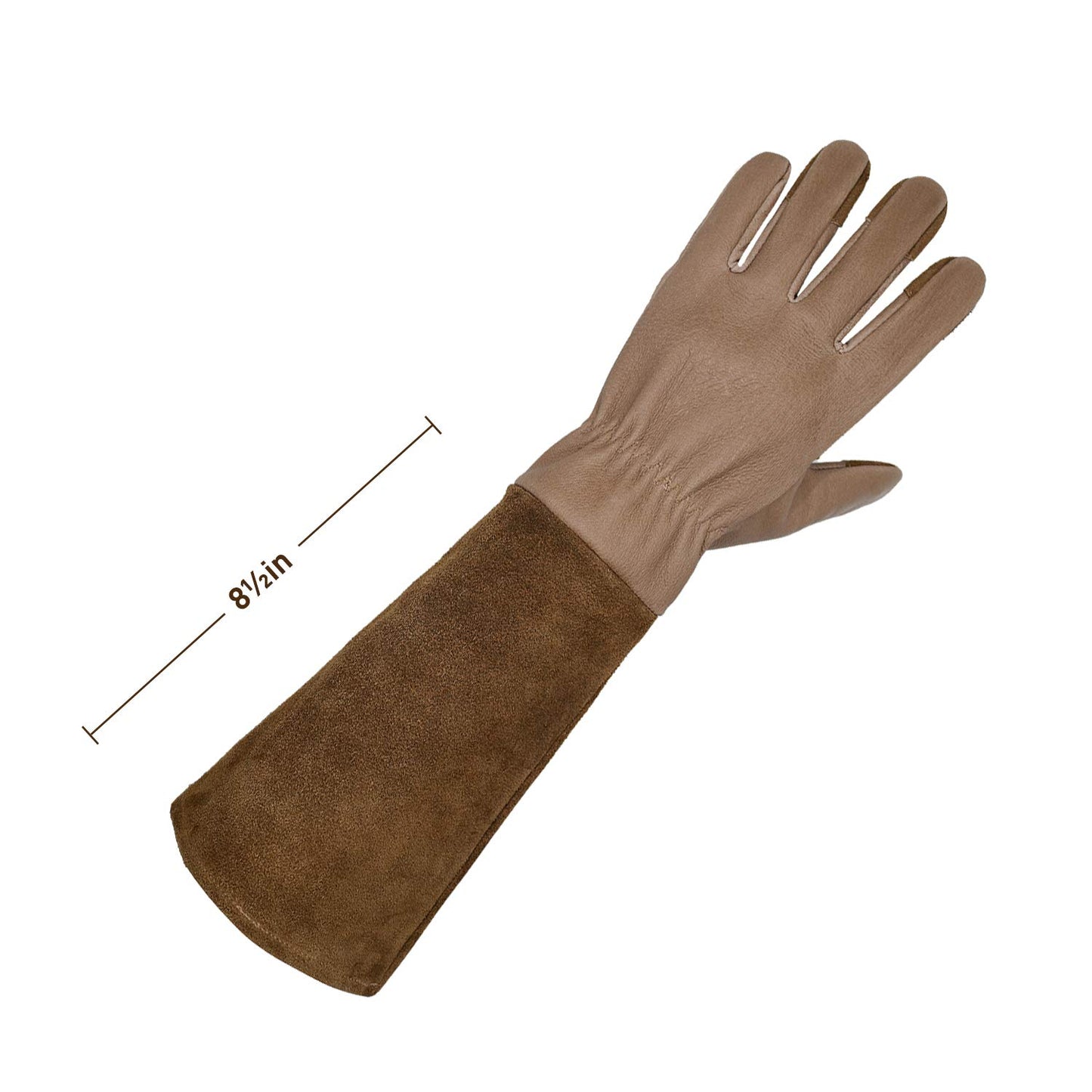 HANDLANDY Long Gardening Gloves for Men & Women, Cowhide Leather Rose Pruning Gloves- Breathable & Durable Gauntlet Gloves (Small, Brown)