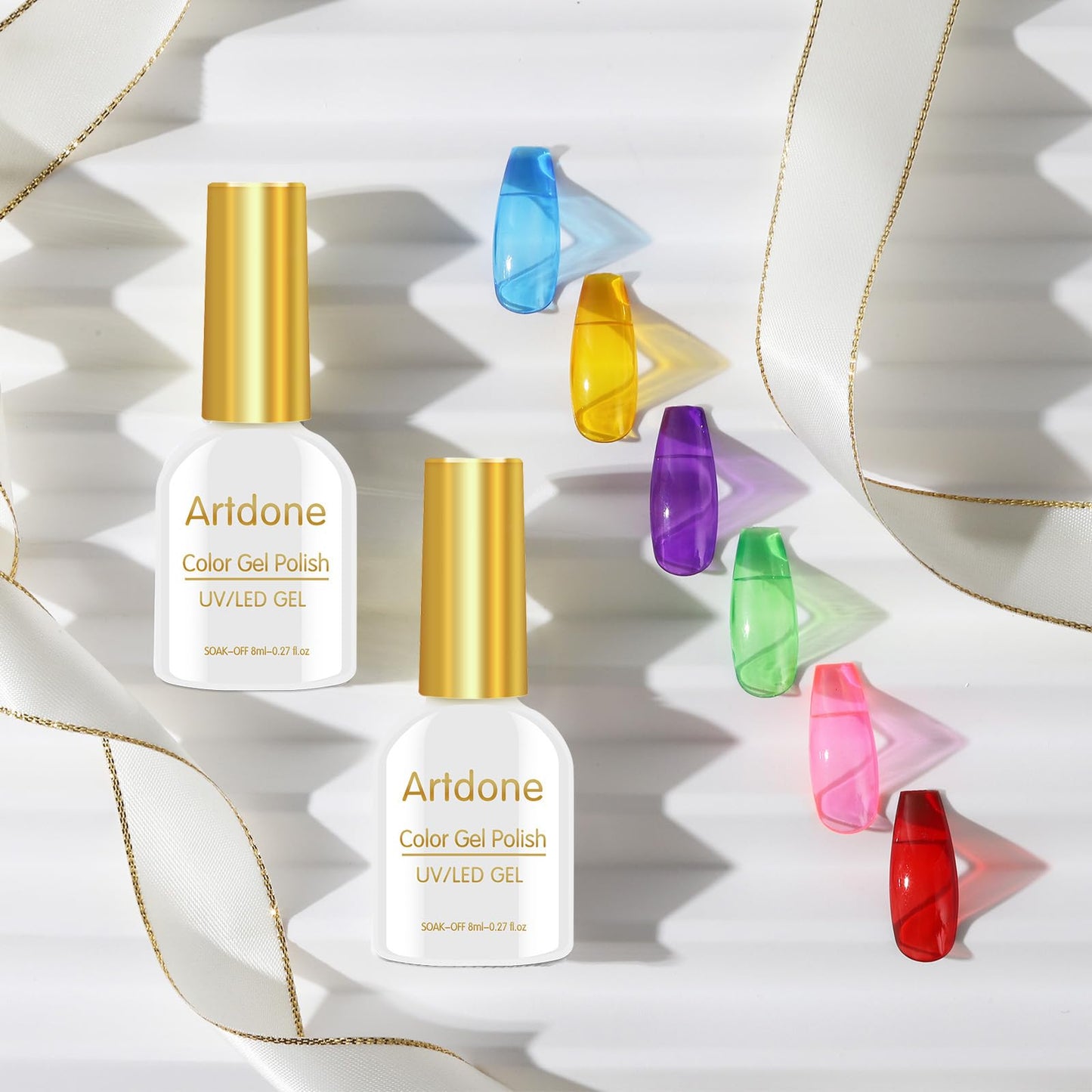 Artdone Transparent Gel Nail Polish Jelly neon Set - UV Gel 6 Colors Translucent Green Yellow Red Purple Blue Colors Gel For All Seasons Neutral Soak off LED Curing Kit For Nail Art