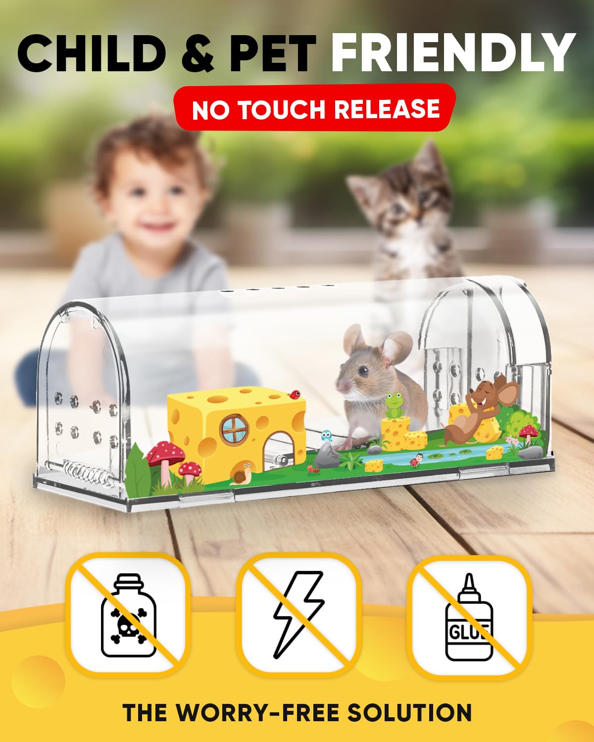 Motel Mouse Humane Mouse Traps No Kill Live Catch and Release 4 Pack - Reusable, Easy to Use & Clean, No Touch Release, Sensitive Includes Cleaning Brush, Instruction Manual & Video - Mousetrap Indoor