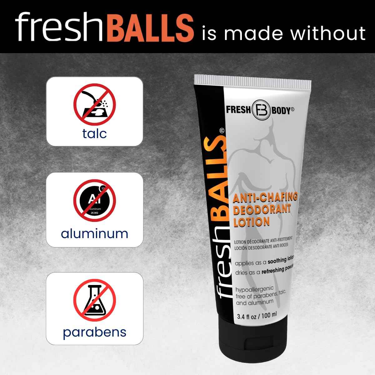 Fresh BALLS Lotion | Anti-Chafing Men's Soothing Cream to Powder Deodorant and Hygiene for Groin Area, 3.4 fl oz (Pack of 3)