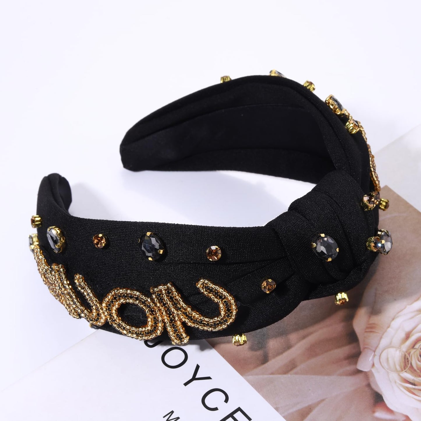 Happy New Year Headband for Women New Year’s Eve Accessories Gold Beaded NYE NEW YEAR Knotted Headband Holiday Rhinestone Jeweled Top Knot Headband New Year Party Headwear Gifts (Year Numer 1)