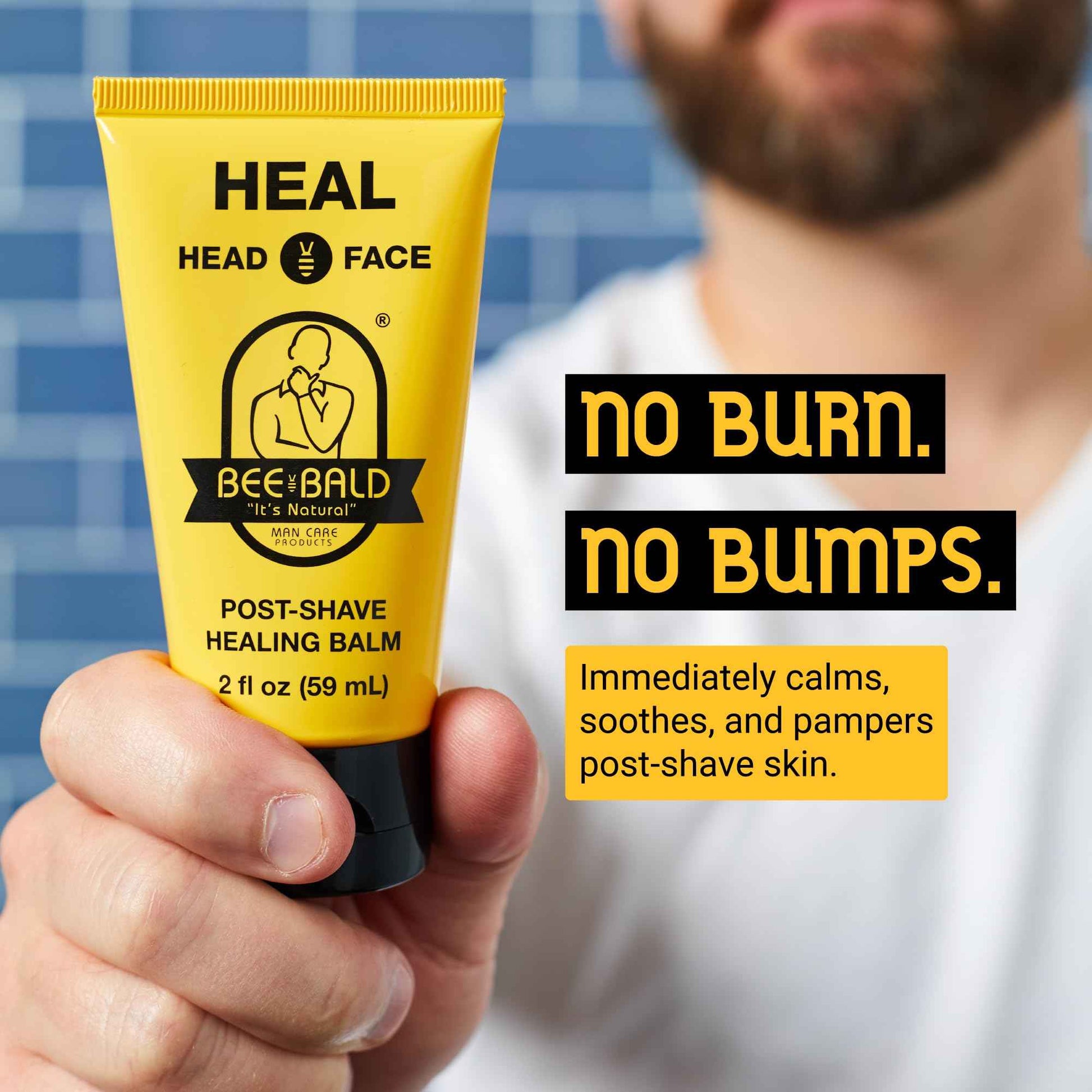 Bee Bald 4-Pack with HEAL Post-Shave Healing Balm, SHAVE Premium Shave Cream, SCRUB Exfoliating Pre-Shave, and SMOOTH PLUS Daily Moisturizer with SPF 30