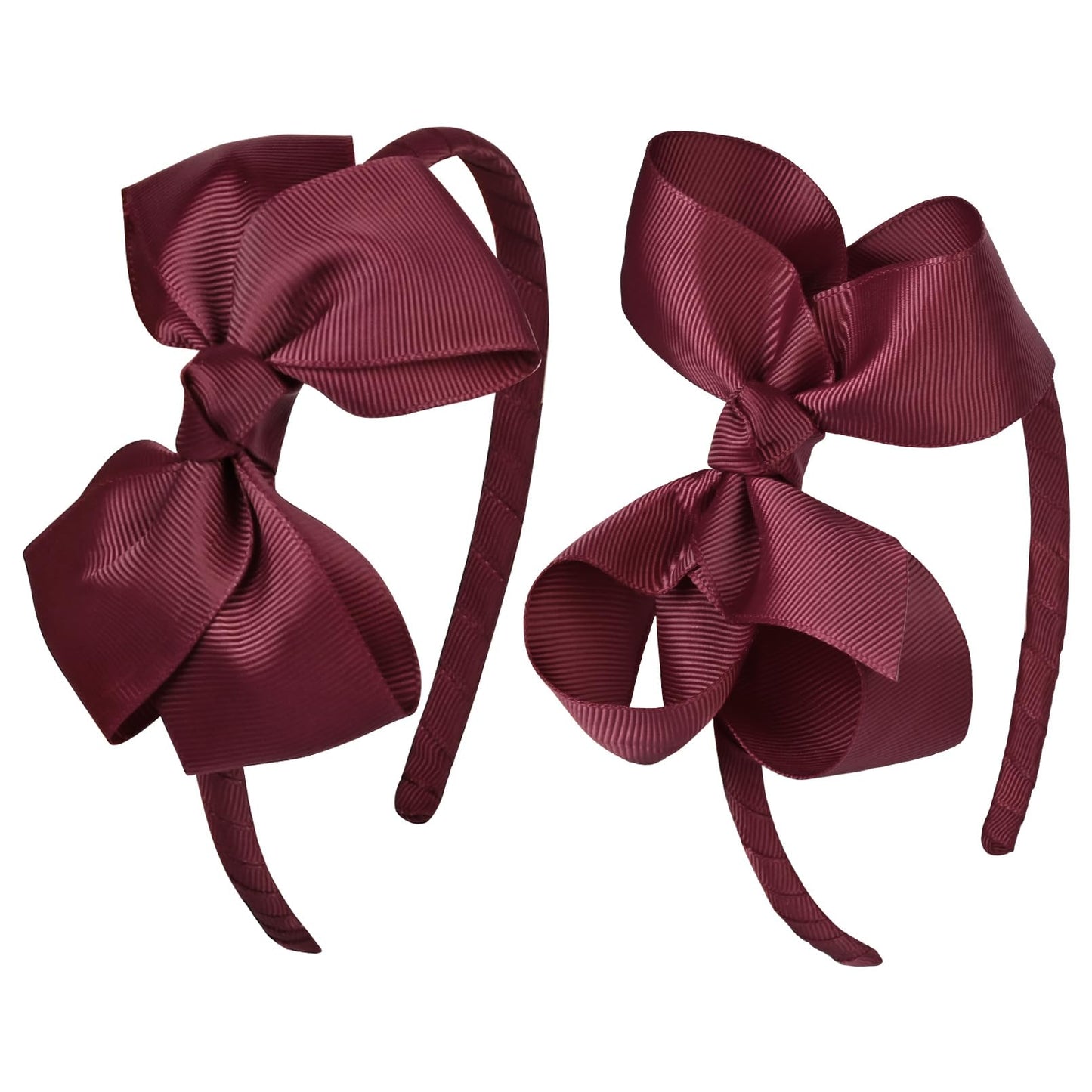 DEEKA 2 PCS 4" Burgundy Bow Headband Grosgrain Ribbon Hair Bows for Toddlers Hair Band Accessories for Little Girls Kids Set of 2 -Burgundy