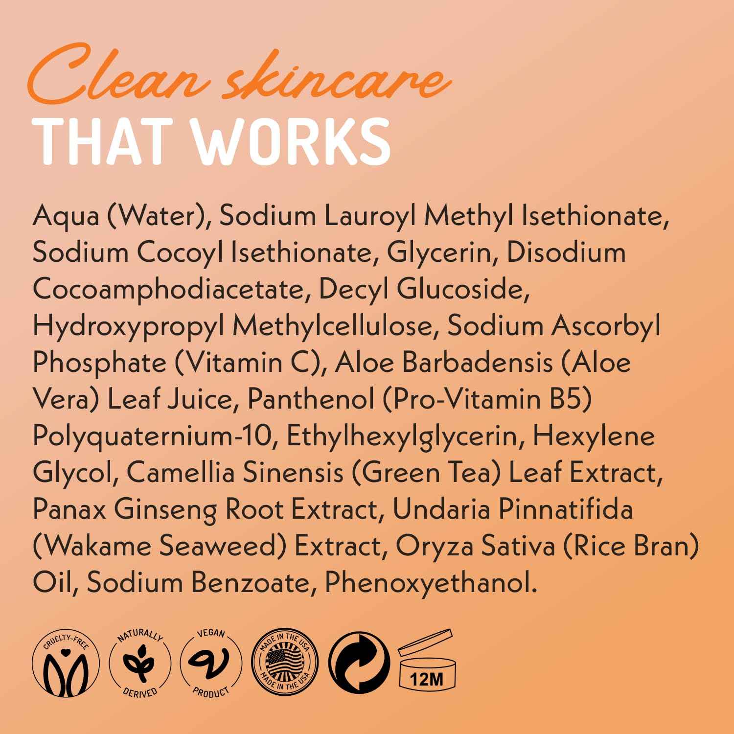 Vitamin C Cleanser Face Wash - HUGE 8 oz Gentle Facial Cleansing Gel for Uneven Skin Tone, Age Spots and Fine Lines - Natural Face Soap with Aloe Vera, Green Tea, Ginseng