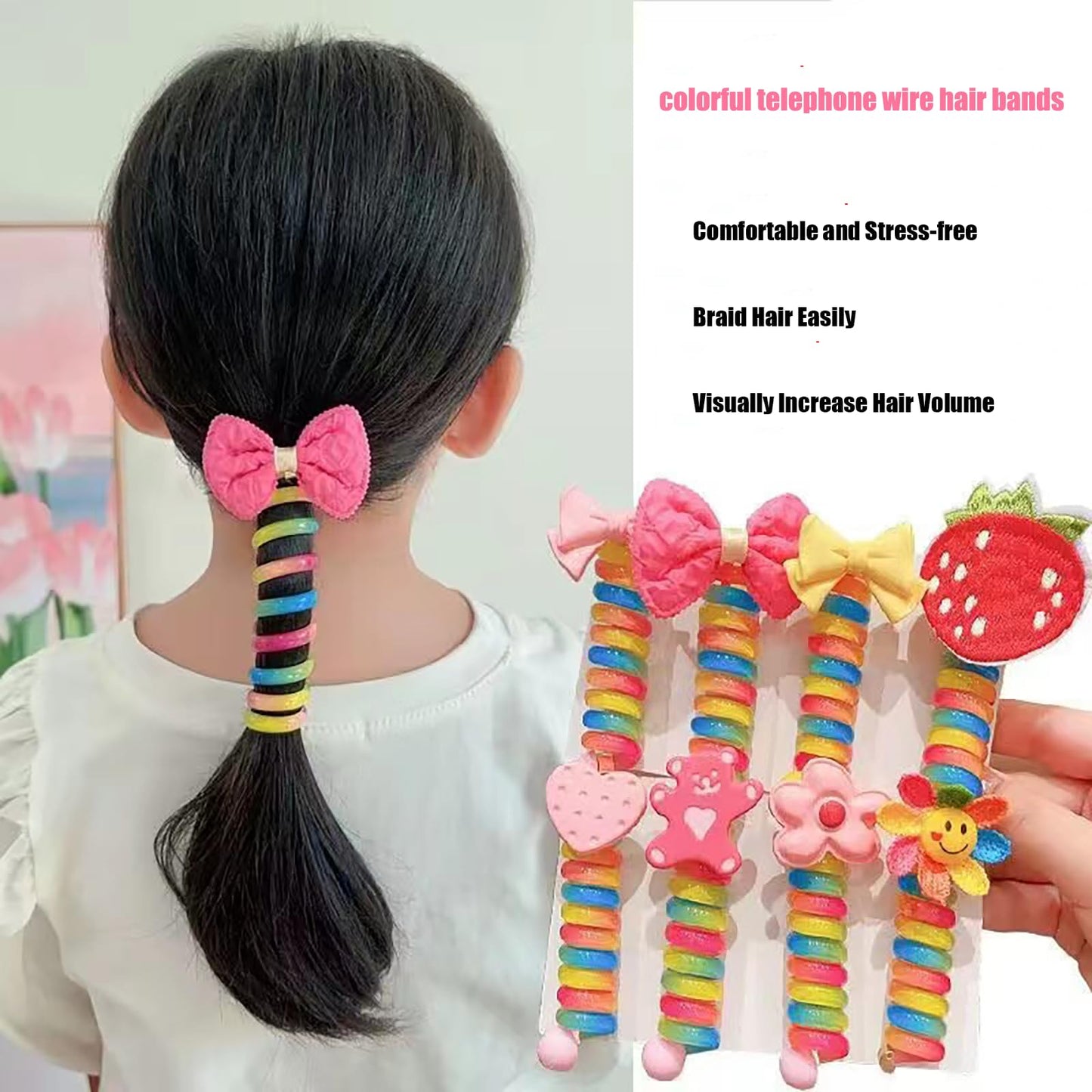 Stylish Spiral Hair Ties, Colorful Telephone Wire Accessories for Kids & Women's Trendy Hairstyles (8 PCS)