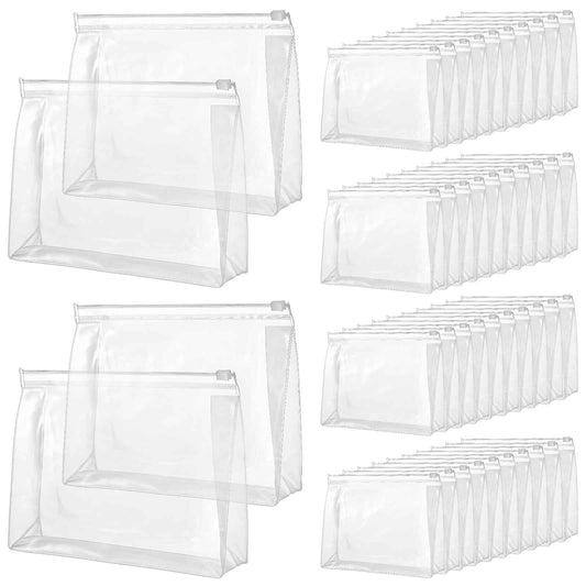cobee 50 Pcs Clear Makeup Bags Bulk, Mini Cosmetic Organizer for Travel Small Transparent Zipper Pouch PVC Waterproof Pouches 7.9x5.9x2 In for Toiletry