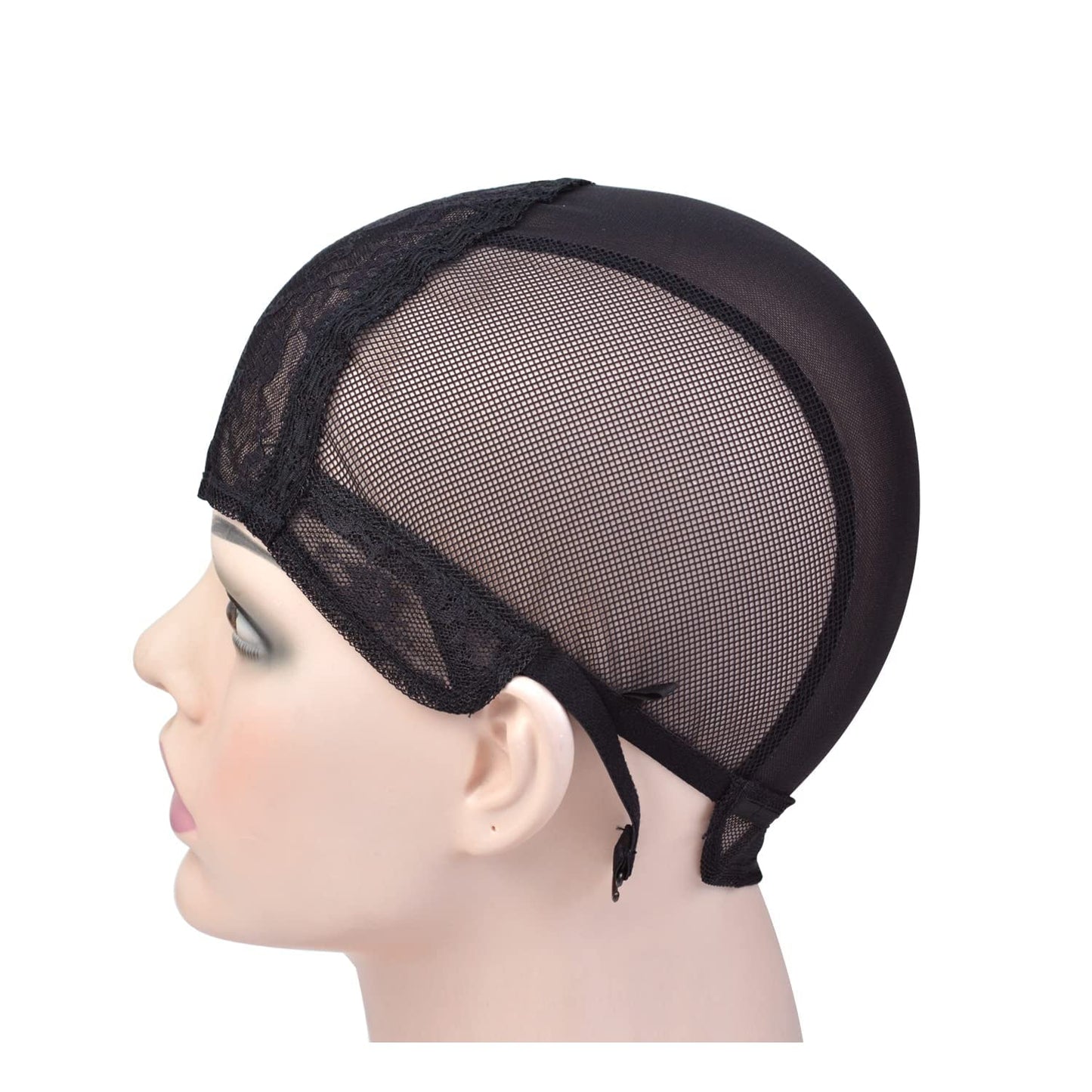 YTBYT 2 Pcs Black Double Lace Wig Caps with Adjustable Straps Swiss Lace Hairnet on the Back for Making Wig (Black S)