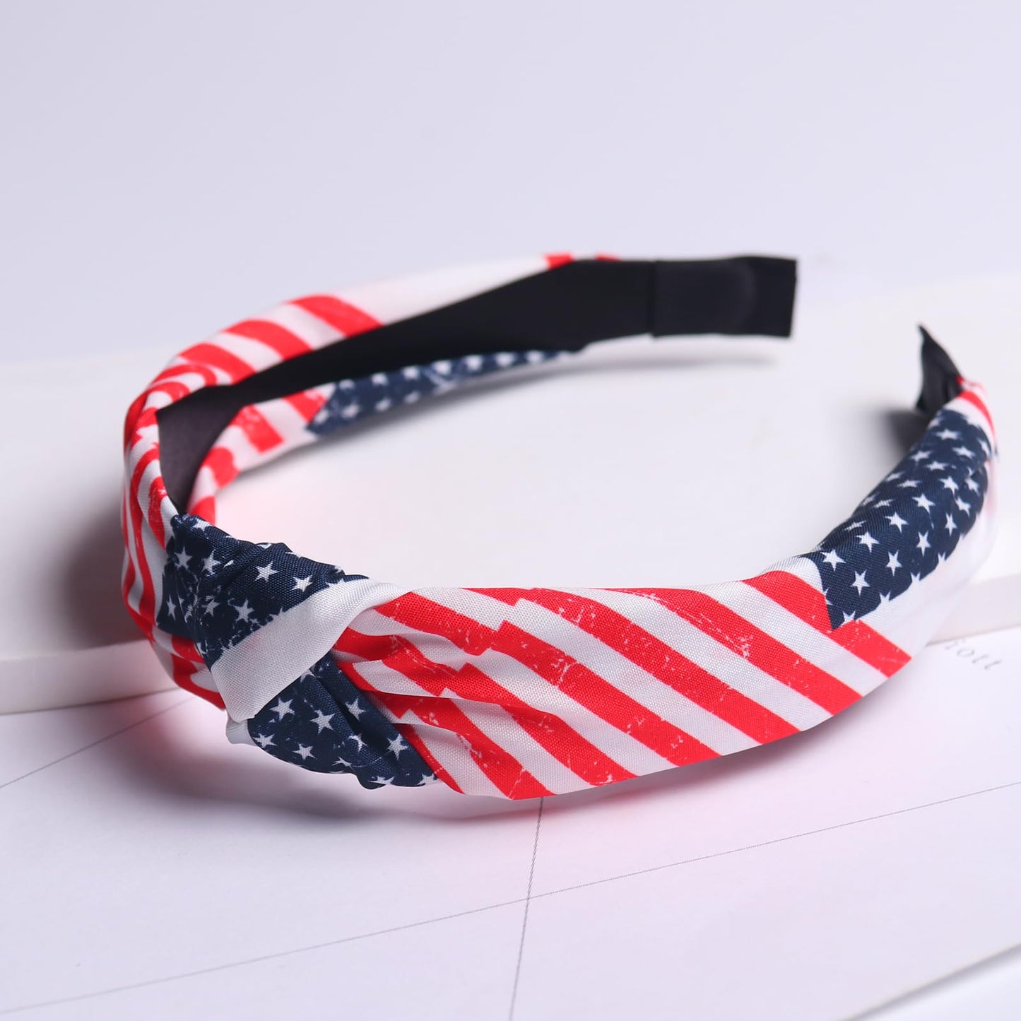 HIFANMM 4th of July Headband Independence Day Hair Accessories for Women Girls USA Flag Stripe Hair Decoration Non Slip Wide Knotted Hair Band Patriotic Parade Makeup Decor Supplies 1 Pcs