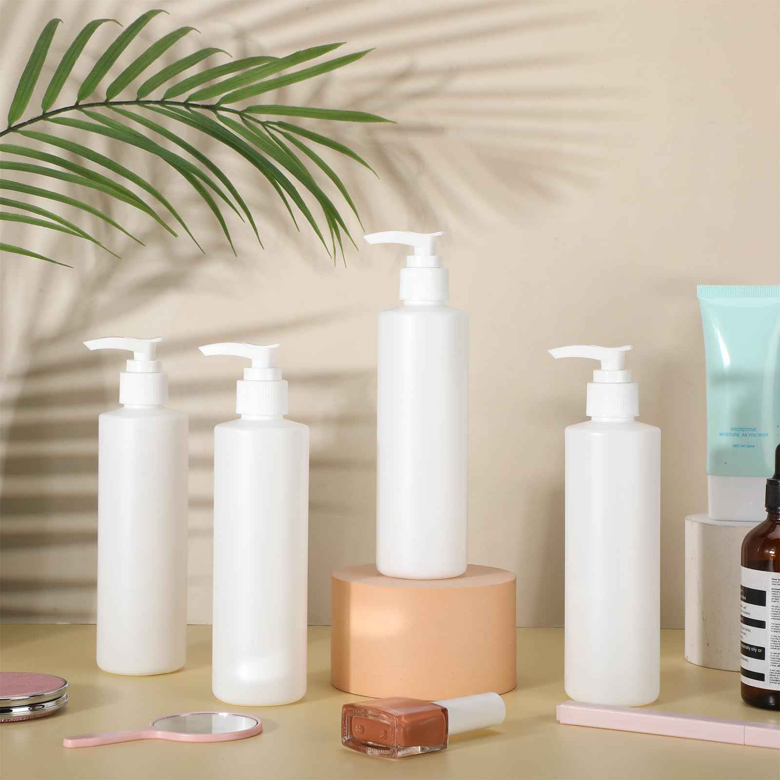 Thyle 20 Pcs Plastic Pump Dispenser Bottle 8 oz Refillable Plastic Bottles Bulk Lotion Container Travel Lock Empty container for Shampoo Massage Oil Dispensing(White Bottle, White Head)