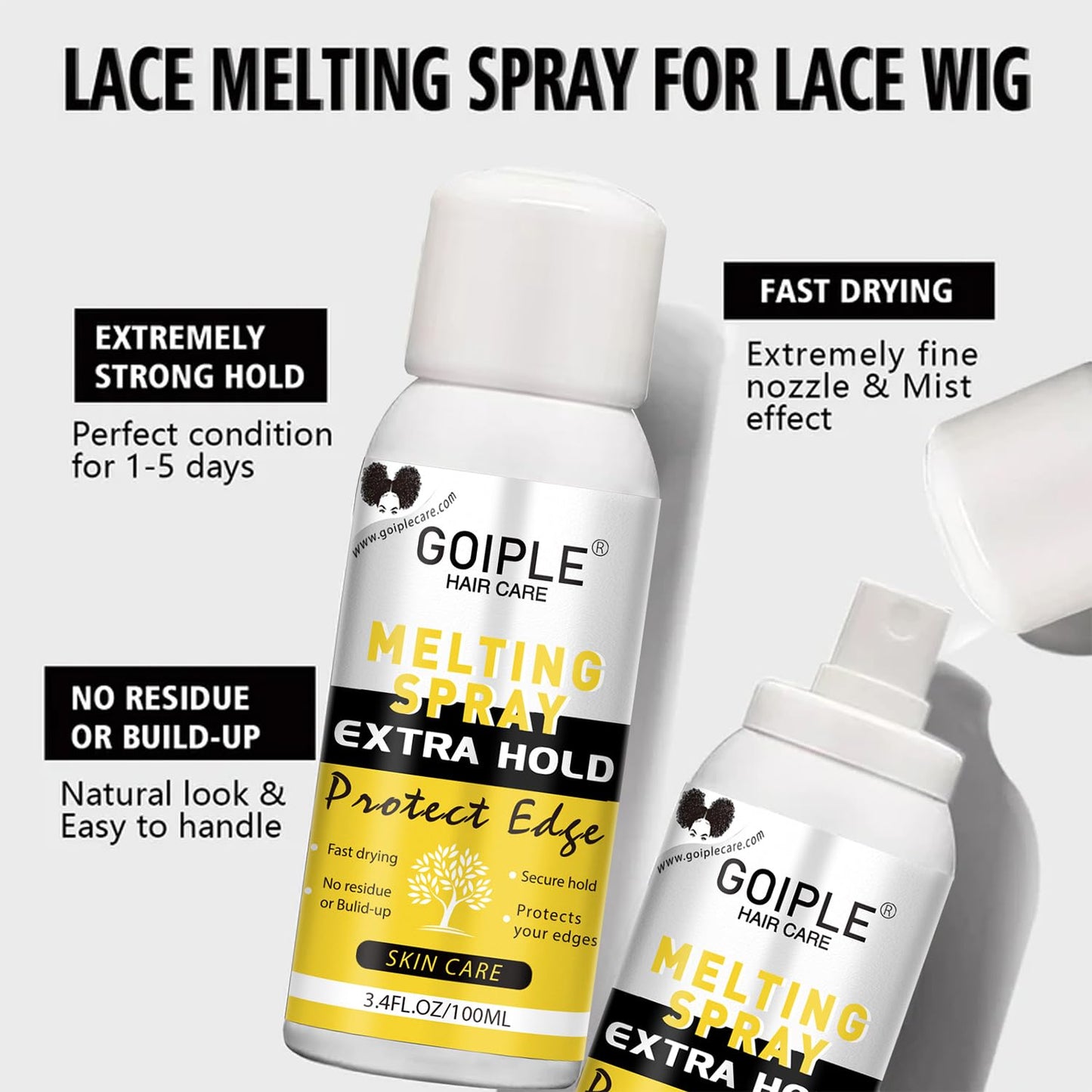 Lace Melting and Holding Spray Glue-Less Hair Adhesive for Wigs, Lace Bond Adhesive Spray Wig Spray for Closure Wigs Closure Front Extensions, Strong Natural Finishing Hold with Control Wig Kit Set