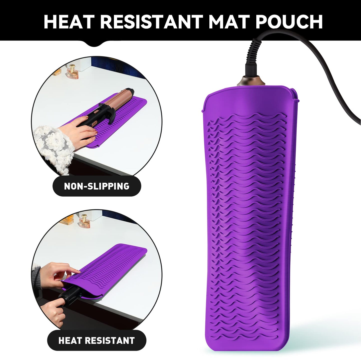 BOOOMU Heat Resistant Mat,Silicone Pouch for Flat Iron,Hair Straightener,Curling Iron,Hot Hair Tools.(Purple,2Pack)