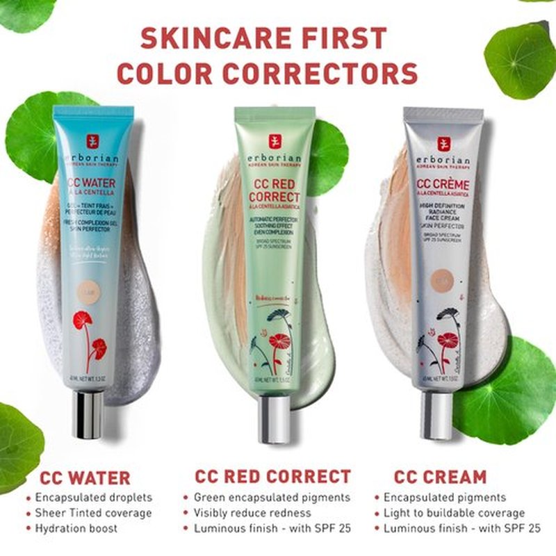 Erborian Color Correcting CC Cream with Centella Asiatica, Fair (Clair) - Light Multi-Purpose Facial Concealer with Illuminating Finish Soothes & Hydrates - SPF Korean Skincare Skin Perfector - 1.5 Oz