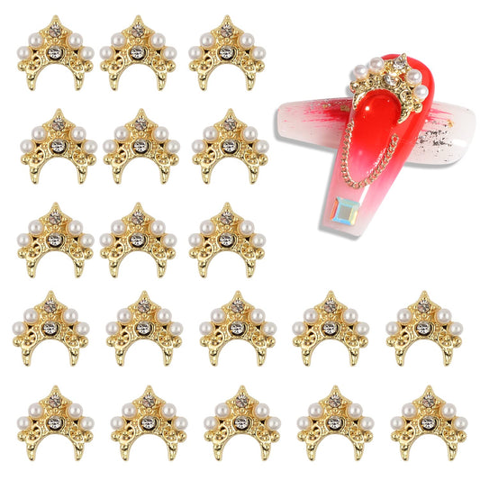 BAIYIYI 3D Gold Nail Art Charms Rhinestones Crown Shape Nail Charms with Shiny Crystals Diamonds Luxurious Design Nail Accessories for Nail Decorations DIY Supplies