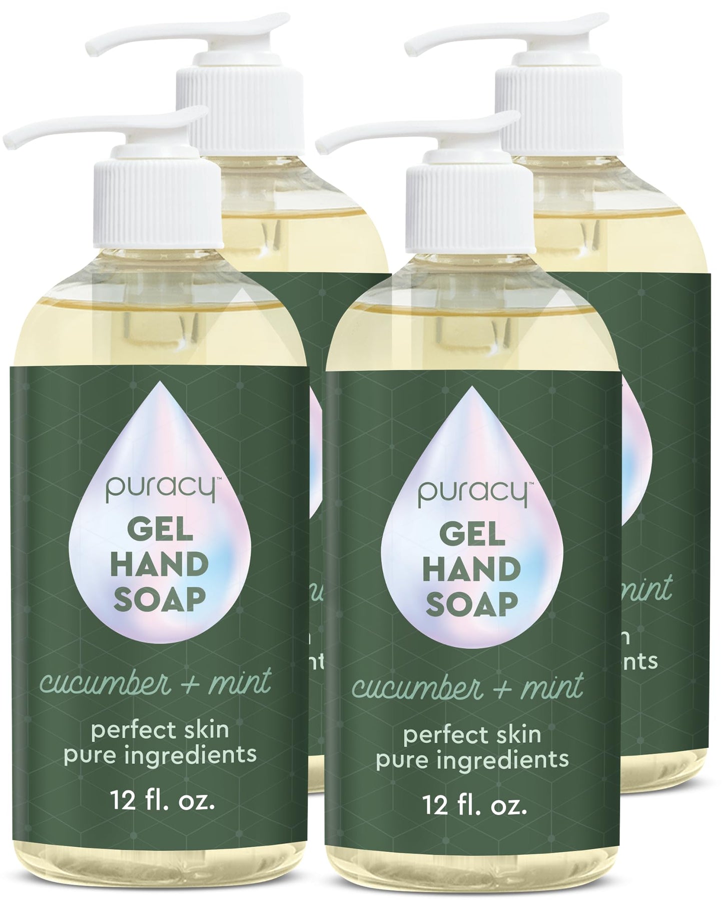 Puracy Natural Liquid Hand Soap, Cucumber & Mint, Sulfate-Free Gel Hand Wash, 12 Ounce, 4 Pack