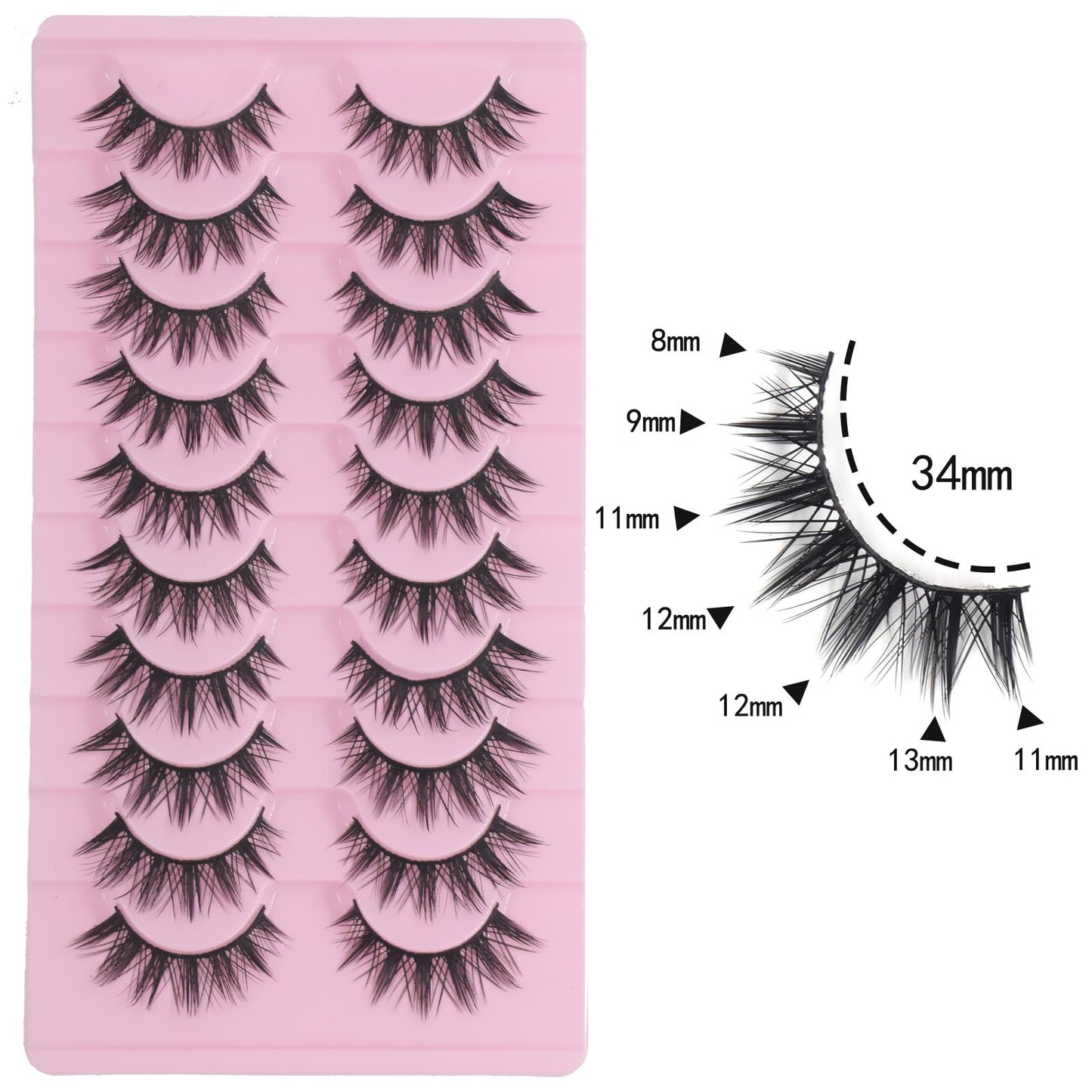 AUGENL 10Pairs False Eyelashes Cute Japanese Style Makeup Thick Eye Lash Extension,Cosplay Anime Makeup Eyelashes Reusable Lashes Manga Eye Makeup Tools (H03)