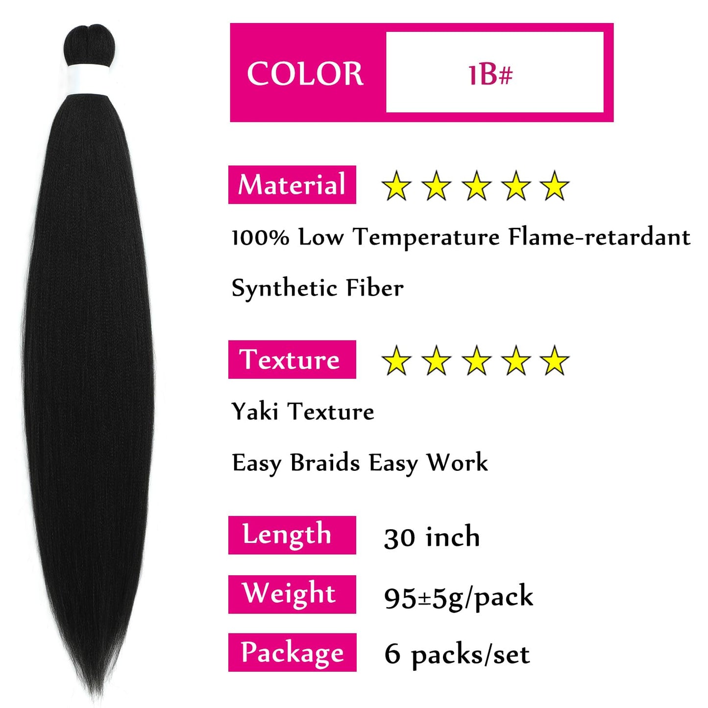 1b Black Braiding Hair Pre Stretched Kanekalon Knotless Prestretched Braiding Hair 30 inch Long Colored Hair Extensions for Braiding Pre Stretched Micro Braids Itch Free Yaki Braiding Hair