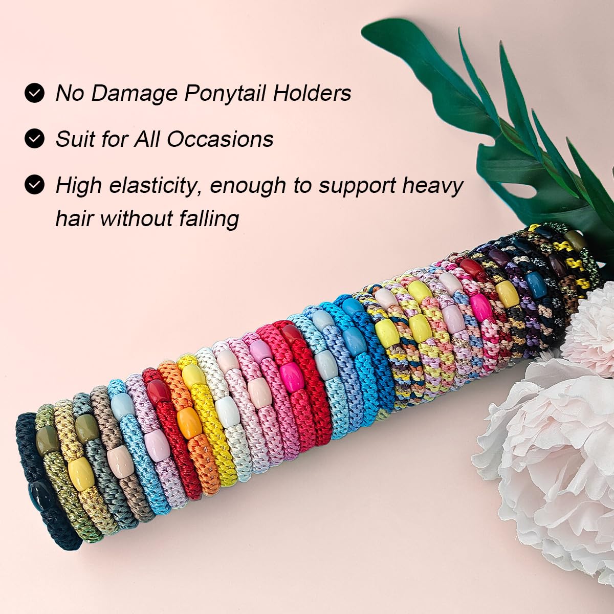 WILDREEDS 8Pcs Hair Ties for Thick Hair, Hair Tie Bracelet Ponytail Holders, Exceptionally Secure with Gentle Hold Hair Ties for Girls and Women Hair Accessories, Mixed Color 8