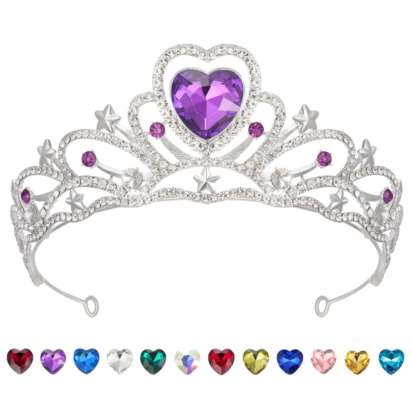 SWEETV Birthday Crowns for Women Girls Birthstone Heart Princess Tiara Silver Wedding Headband for Birth Day Party Photograph, May