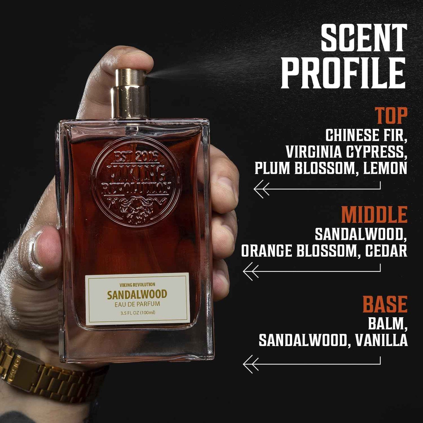 Viking Revolution Sandalwood Cologne for Men - Eau de Parfum - Woody Sandalwood Perfume with Notes of Cedar, Cypress, Plum Blossom, Lemon, Balm, Vanilla - Gifts for Men 3.5 Fl Oz