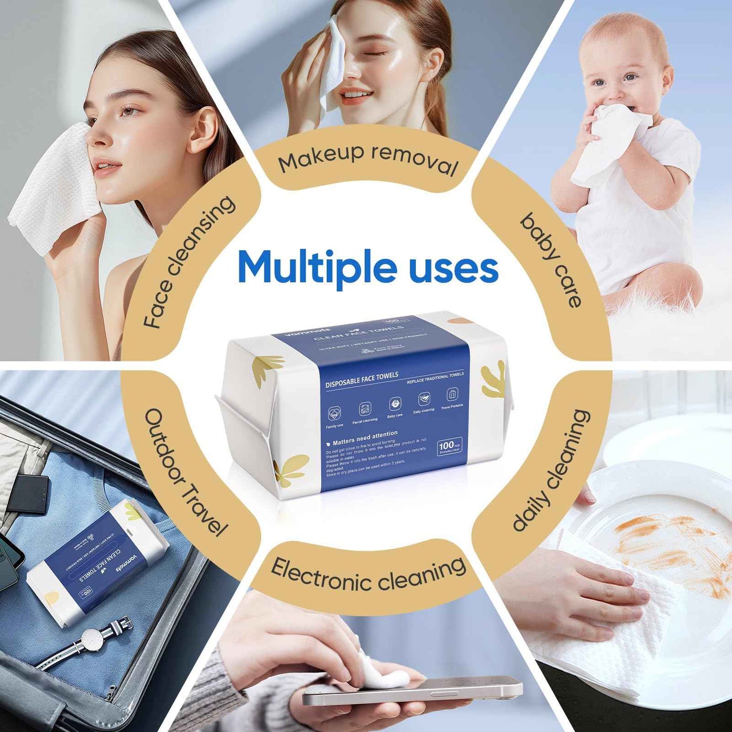 vammots Disposable Face Towels,Biodegradable Ultra Soft Washcloths for Sensitive Skin,Suitable for Facial Cleansing,Skin care and Makeup Removal,Lint-free,Trave,Daily Cleansing,600 Count