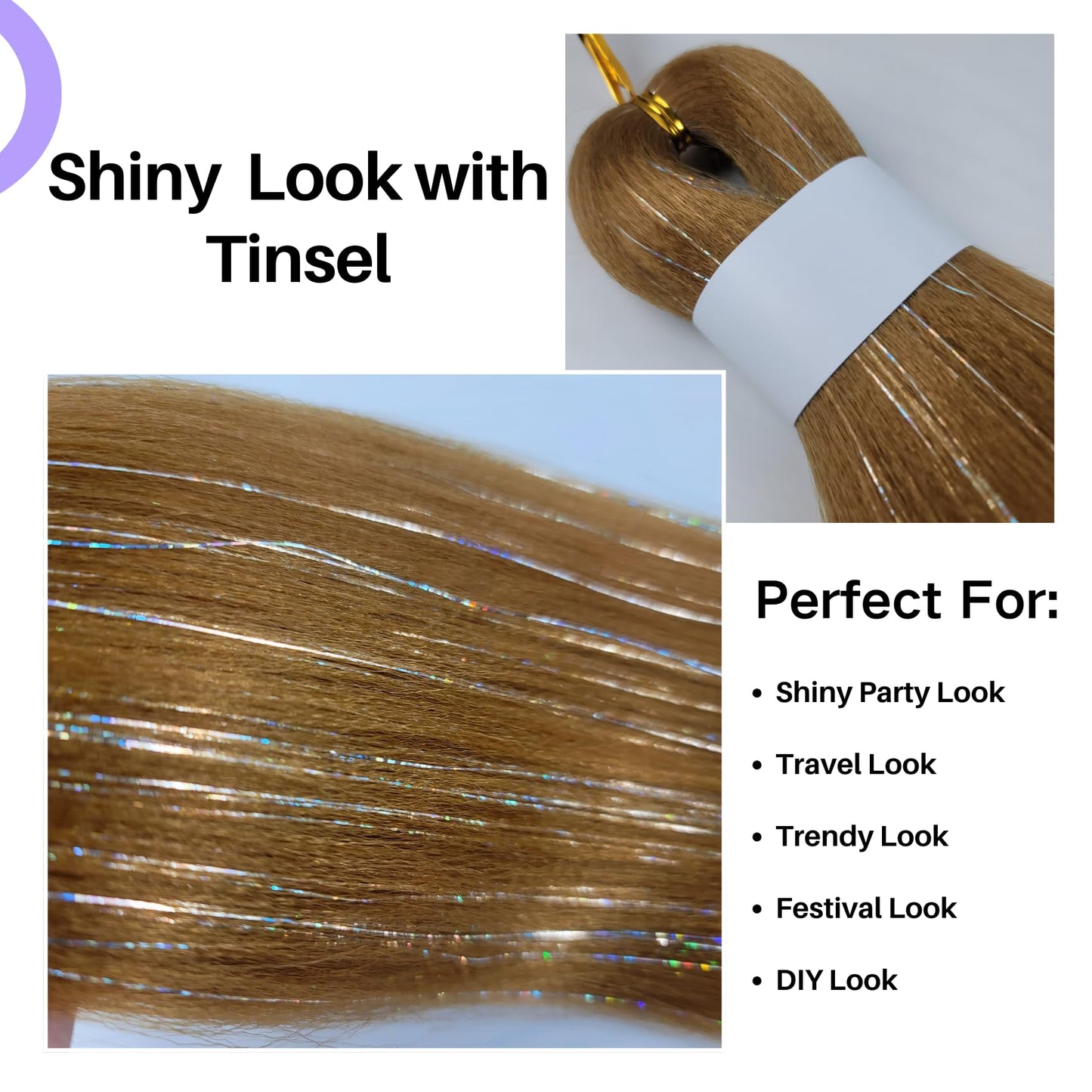 Gozill Honey Blonde Braiding Hair Pre Stretched Tinsel Braiding Hair 30 Inch Colorful Synthetic Fake Hair for Braiding