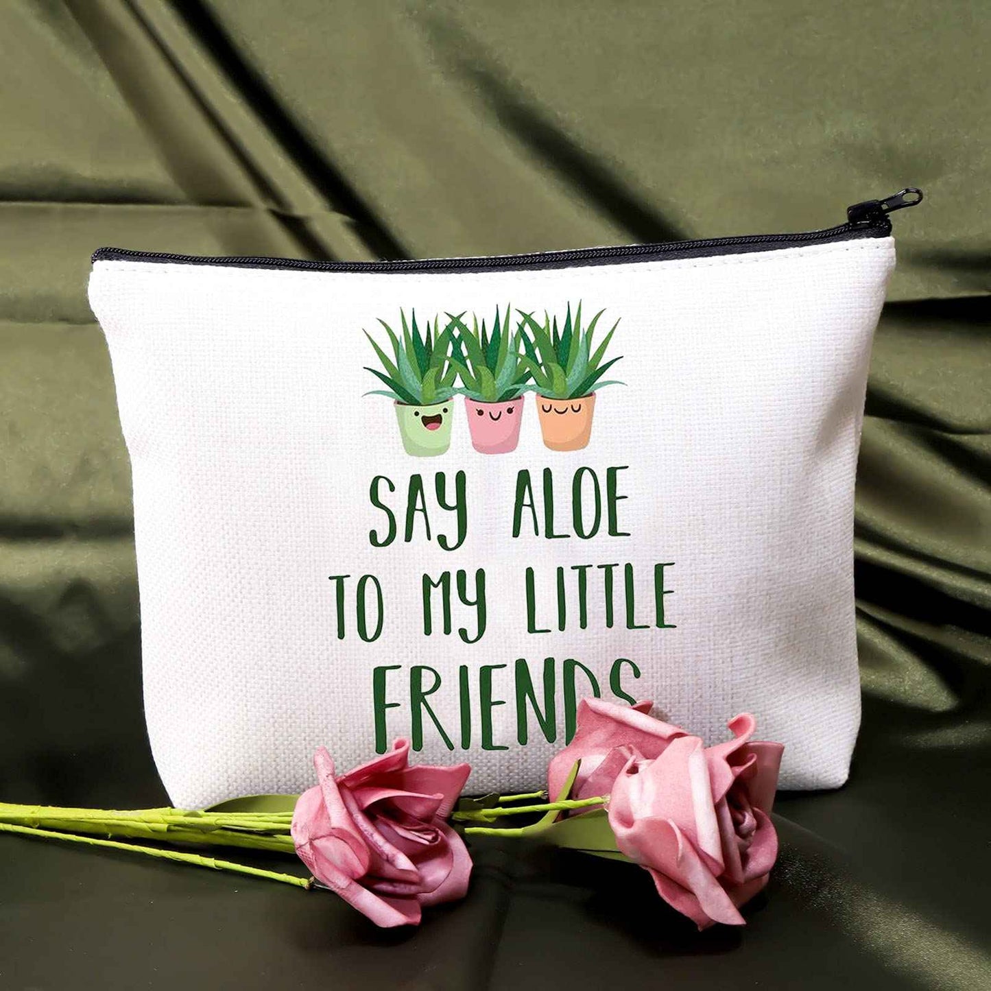 BDPWSS Plant Lover Makeup Bag For Gardener Plant Mom Succulent Planters Crazy Plant Lady Gifts Say Aloe To My Little Friends(Say aloe friends)